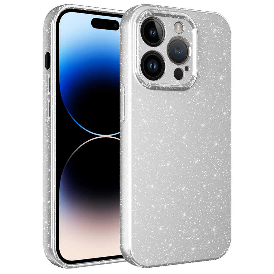 iPhone 14 Pro Kılıf Kamera Korumalı Simli Lüks Zore Koton Kılıf - Beyaz