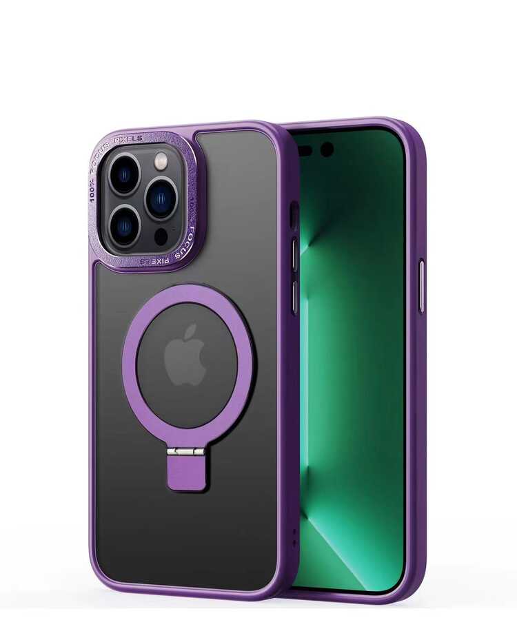 iPhone 14 Pro Kılıf M-safe Wireless Şarj Özellikli Standlı Zore Ting Kılıf - Derin Mor