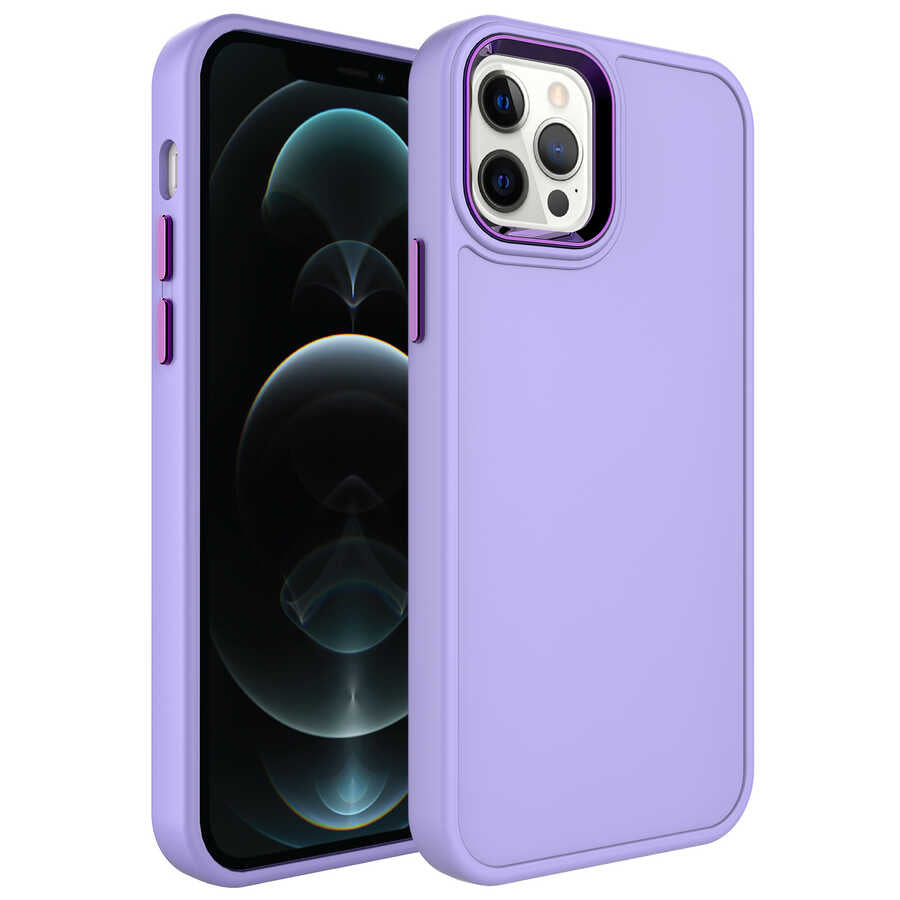 iPhone 14 Pro Kılıf Metal Çerçeve ve Buton Tasarımlı Sert Zore Botox Kılıf - Lila
