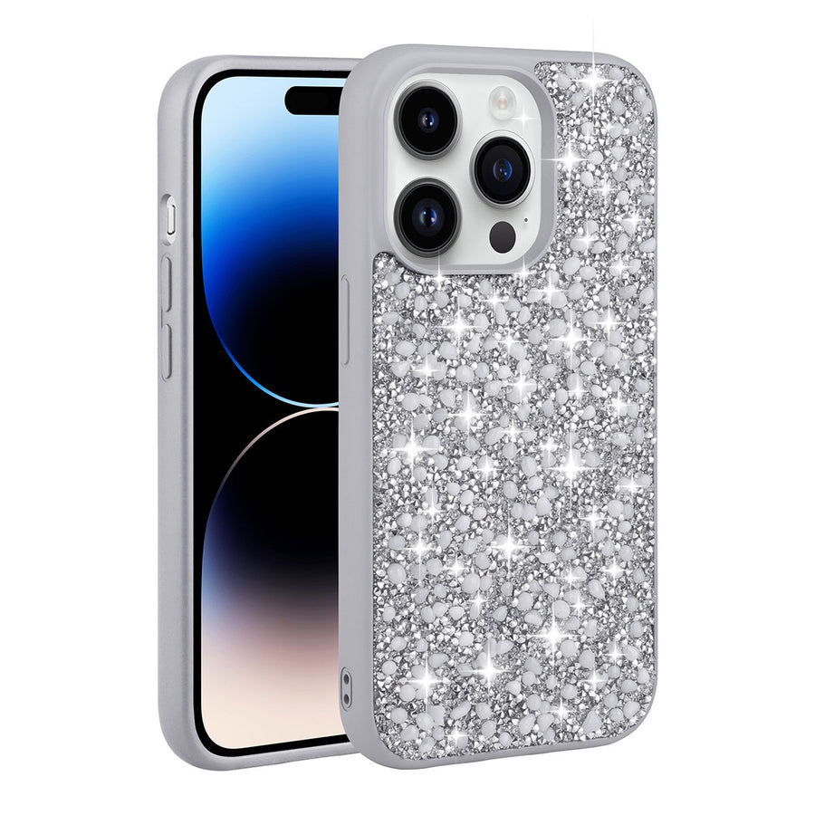 iPhone 14 Pro Kılıf Parlak Taşlı Tasarım Zore Linea Kılıf - Gümüş