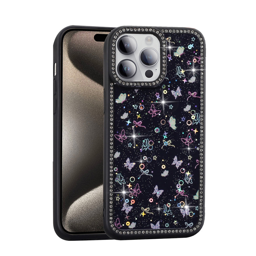 iPhone 14 Pro Kılıf Taşlı ve Simli Tasarım Zore Azra Kılıf - Siyah