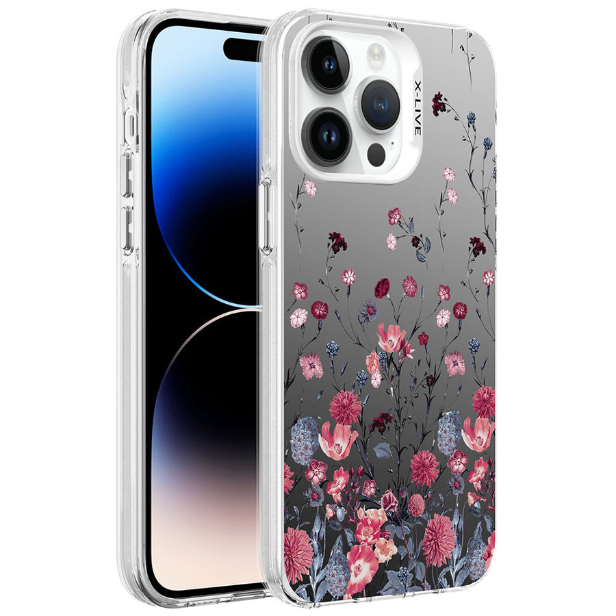 iPhone 14 Pro Max Kılıf Desenli Zore Silver Sert Kılıf - Çiçek