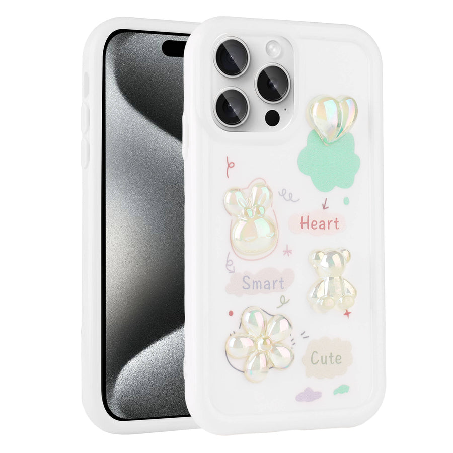 iPhone 14 Pro Max Kılıf Kabartma Figürlü Parlak Zore Toys Silikon Kılıf - Beyaz