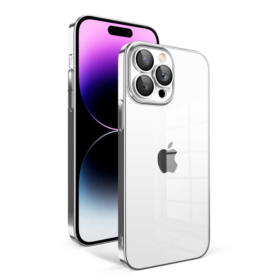 iPhone 14 Pro Max Kılıf Kamera Korumalı Renkli Çerçeveli Zore Garaj Kılıf - Gümüş