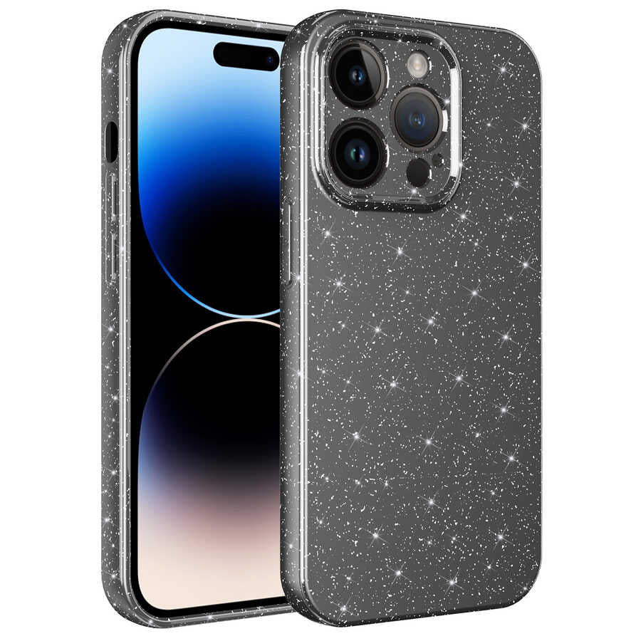 iPhone 14 Pro Max Kılıf Kamera Korumalı Simli Lüks Zore Koton Kılıf - Gri
