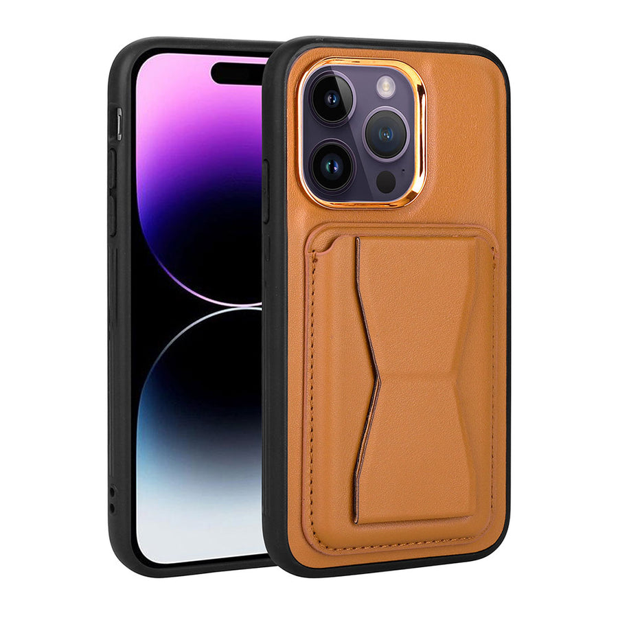 iPhone 14 Pro Max Kılıf Kartlıklı Standlı Pu Deri Zore Memo Kılıf - Kahve Açık