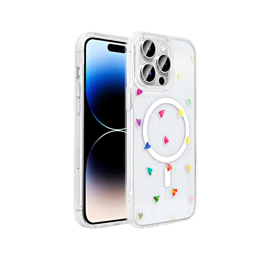 iPhone 14 Pro Max Kılıf M-Safe Şarj Özellikli Şeffaf Zore Folk Sert Kılıf - Kalp
