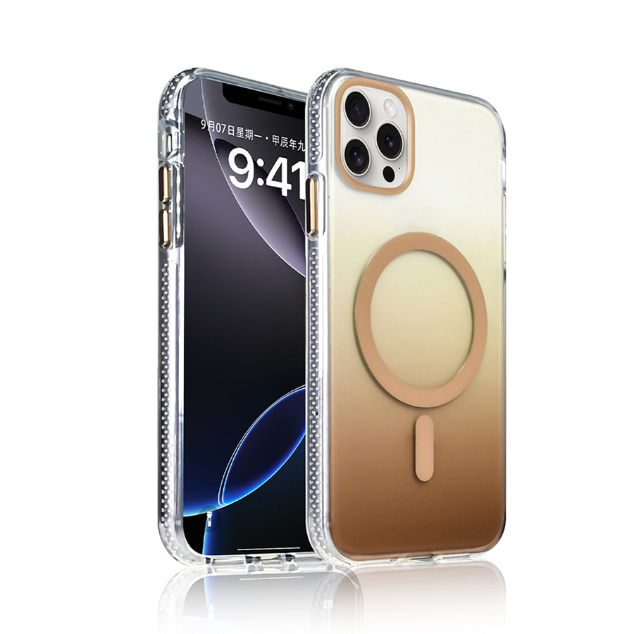 iPhone 14 Pro Max Kılıf M-safe Şarj Özellikli Transparan Renk Geçişli Zore Toros Kılıf - Gold