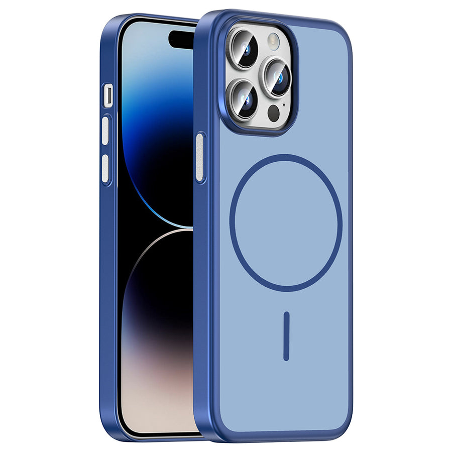 iPhone 14 Pro Max Kılıf M-Safe Şarj Özellikli Zore Lora PC Kılıf - Lacivert