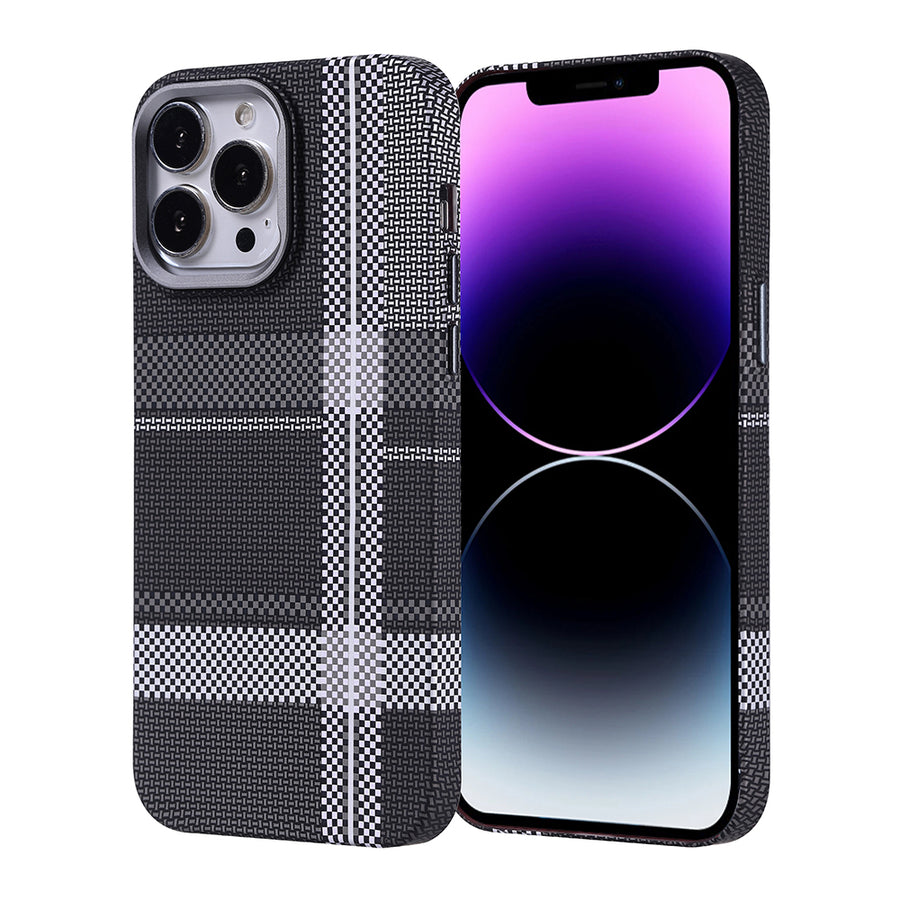 iPhone 14 Pro Max Kılıf M-safe Şarj Özellikli Karbon Fiber Görünümlü Zore Nekst Kılıf - Gri-Siyah