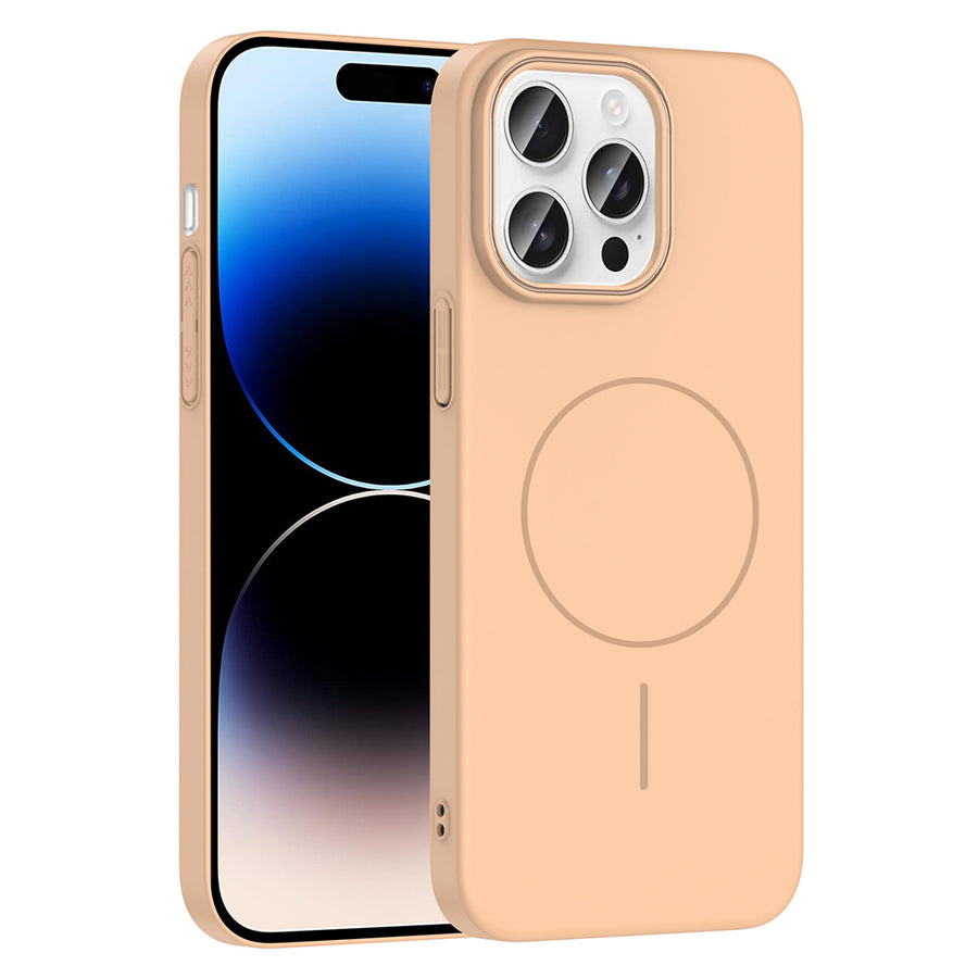 iPhone 14 Pro Max Kılıf M-safe Şarj Özellikli Zore Ruby Sert Kılıf - Desert Titanyum