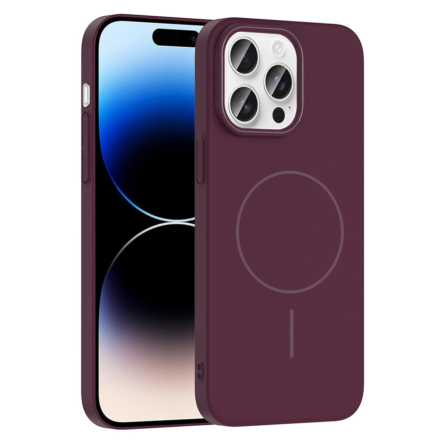 iPhone 14 Pro Max Kılıf M-safe Şarj Özellikli Zore Ruby Sert Kılıf - Mürdüm