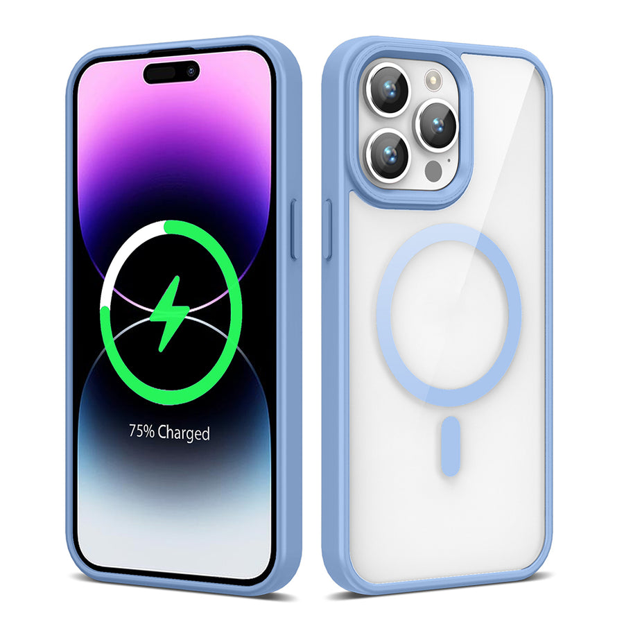 iPhone 14 Pro Max Kılıf M-safe Wireless Şarj Özellikli Silikon Zore Ege Kılıf - Açık Mavi