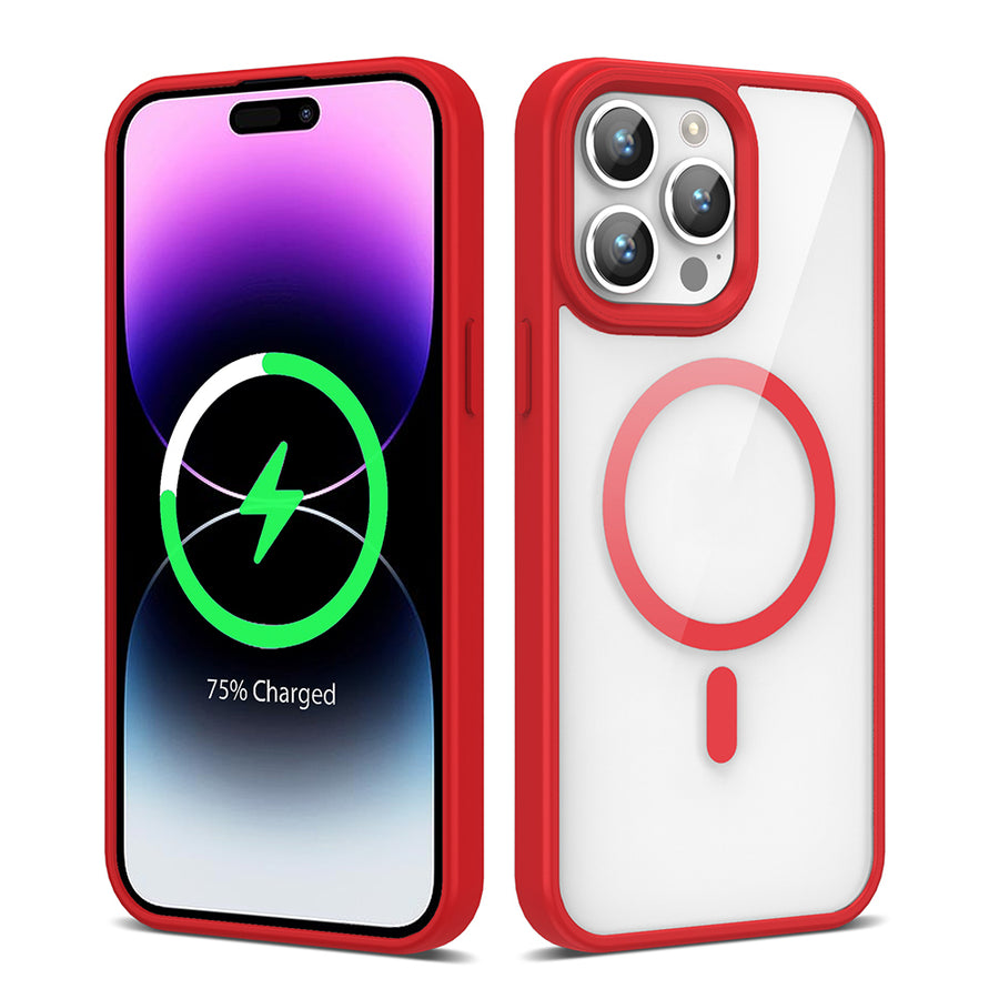 iPhone 14 Pro Max Kılıf M-safe Wireless Şarj Özellikli Silikon Zore Ege Kılıf - Kırmızı