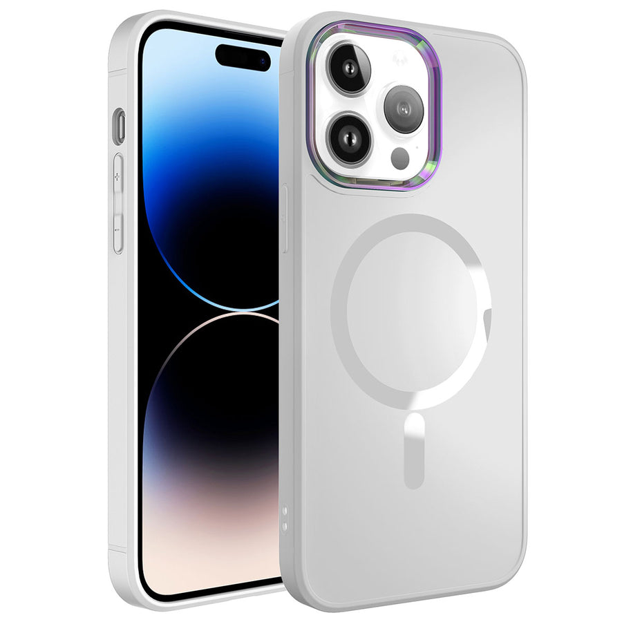 iPhone 14 Pro Max Kılıf M-safe Wireless Şarj Özellikli Zore Stil Kılıf - Beyaz