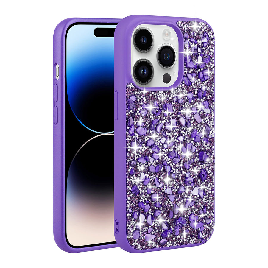 iPhone 14 Pro Max Kılıf Parlak Taşlı Tasarım Zore Linea Kılıf - Mor