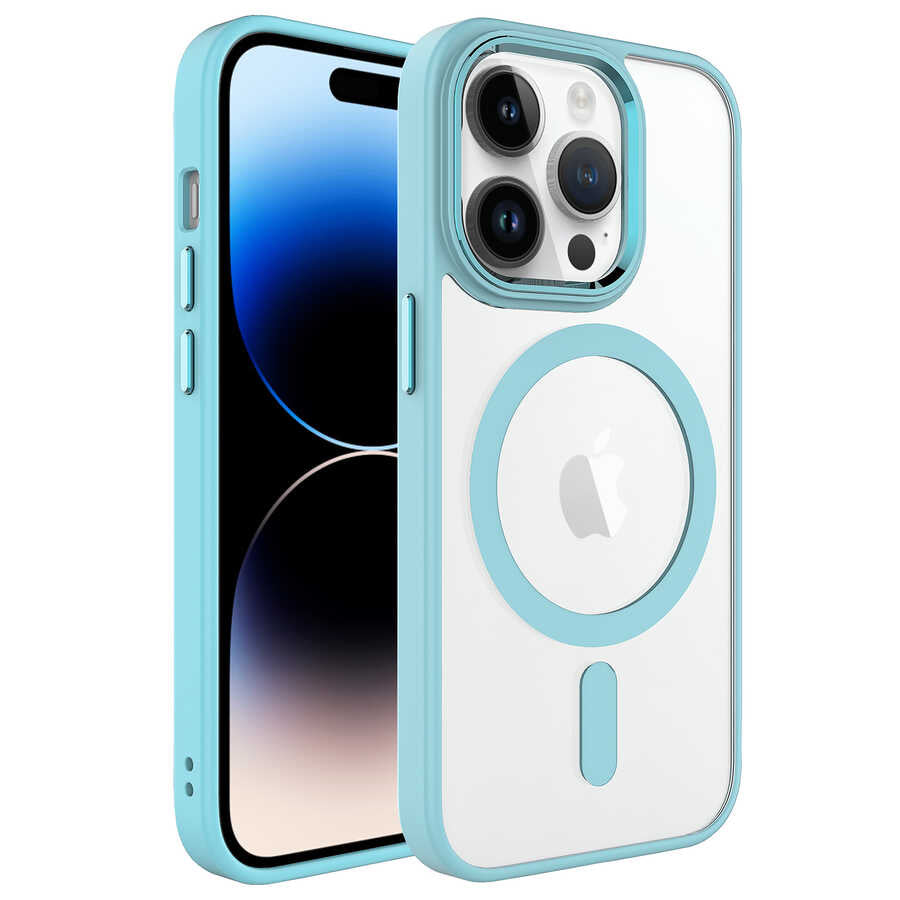 iPhone 14 Pro Max Kılıf Wireless Şarj Özellikli Zore Krom M-safe Silikon Kılıf - Yeşil