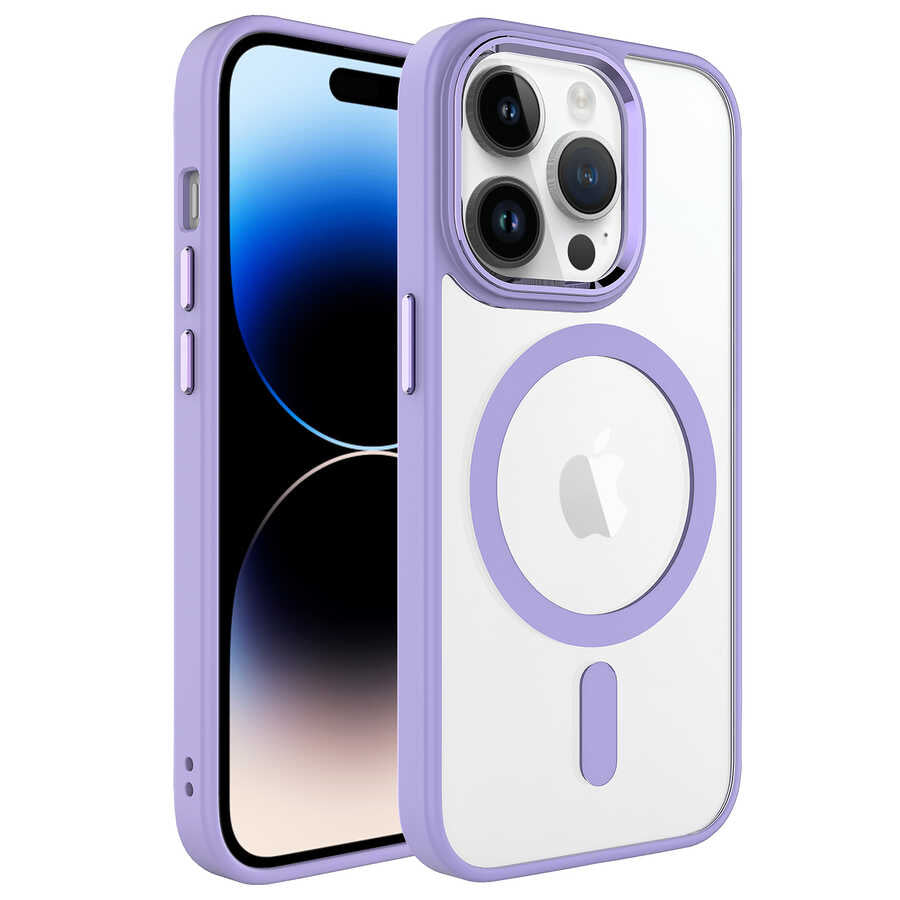 iPhone 14 Pro Max Kılıf Wireless Şarj Özellikli Zore Krom M-safe Silikon Kılıf - Lila