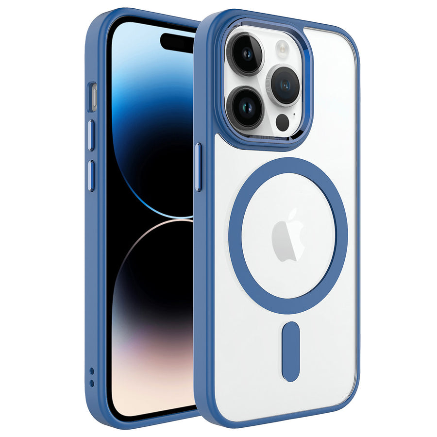 iPhone 14 Pro Max Kılıf Wireless Şarj Özellikli Zore Krom M-safe Silikon Kılıf - Lavendery Gray