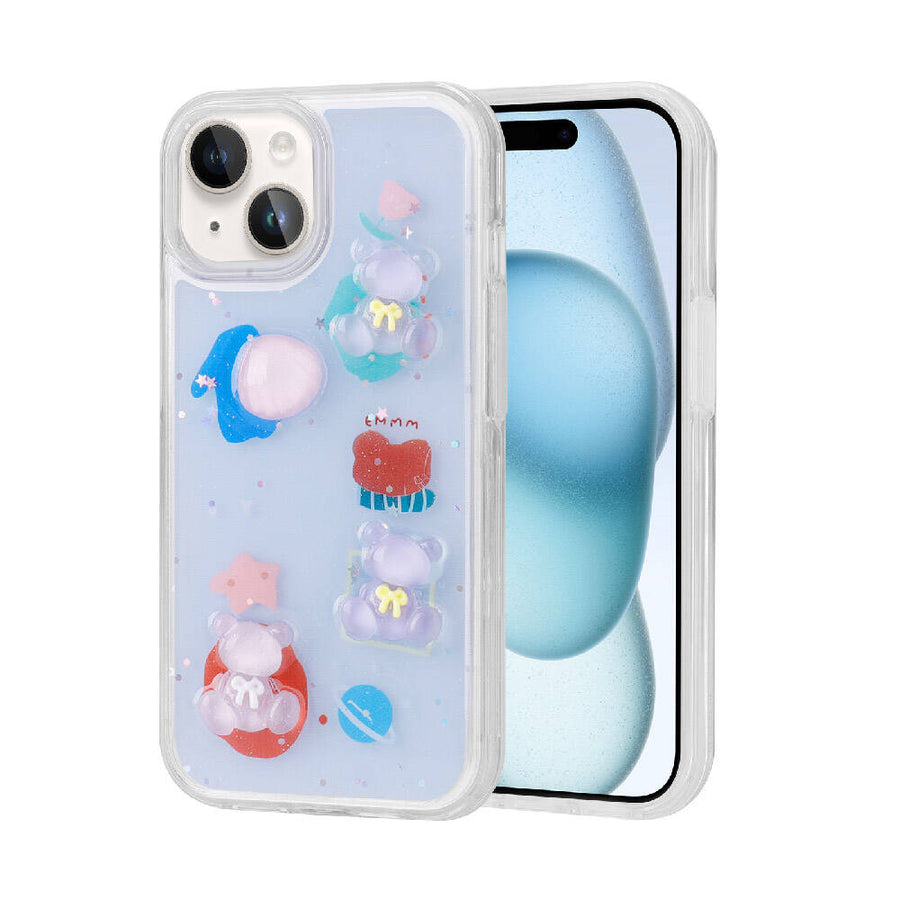 iPhone 15 Kılıf Kabartma Figürlü Parlak Zore Minimini Silikon Kılıf - Mor