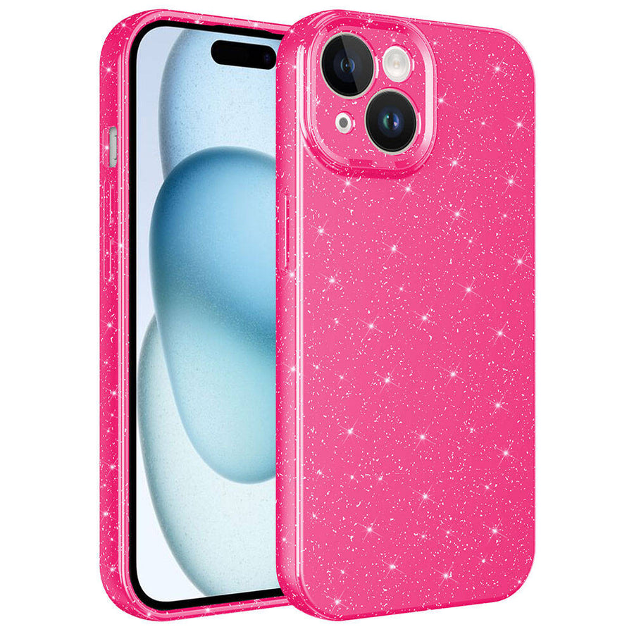iPhone 15 Kılıf Kamera Korumalı Simli Lüks Zore Koton Kılıf - Pembe Koyu