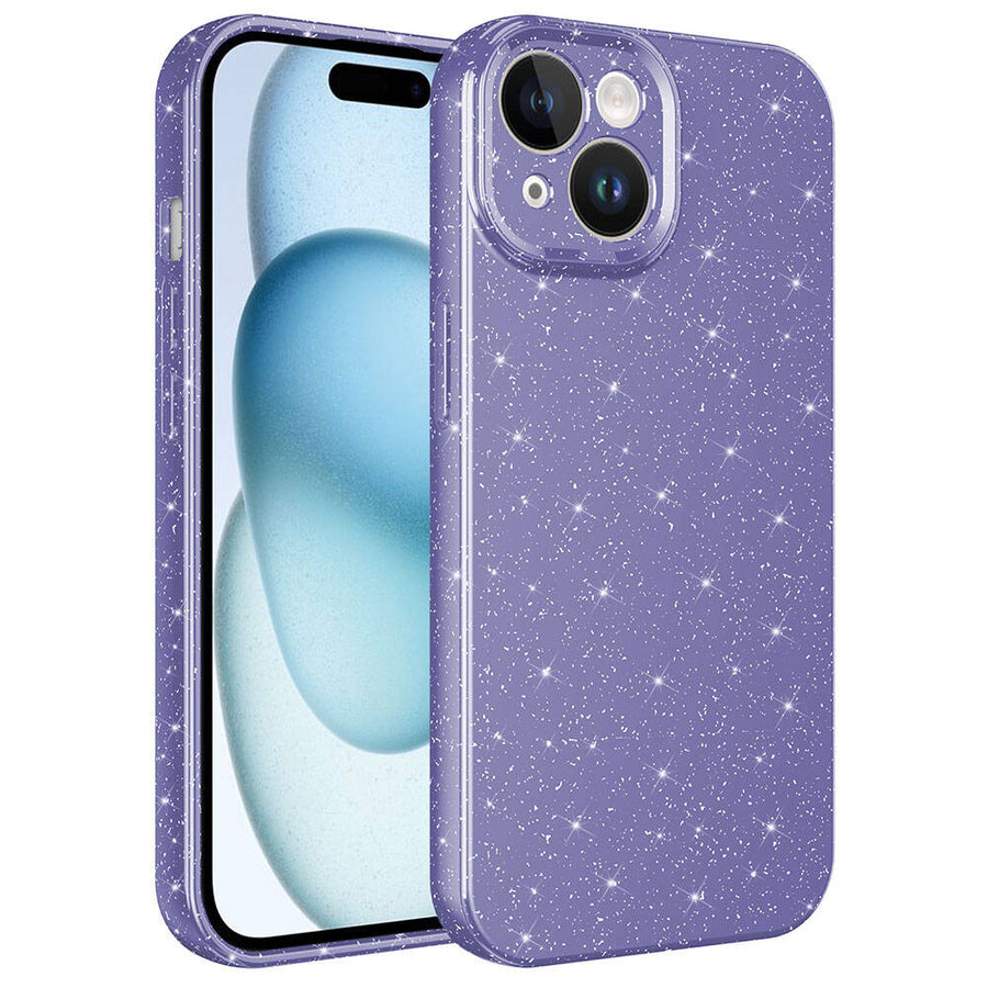 iPhone 15 Kılıf Kamera Korumalı Simli Lüks Zore Koton Kılıf - Mor