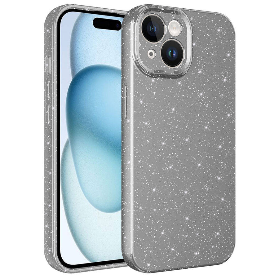 iPhone 15 Kılıf Kamera Korumalı Simli Lüks Zore Koton Kılıf - Gri