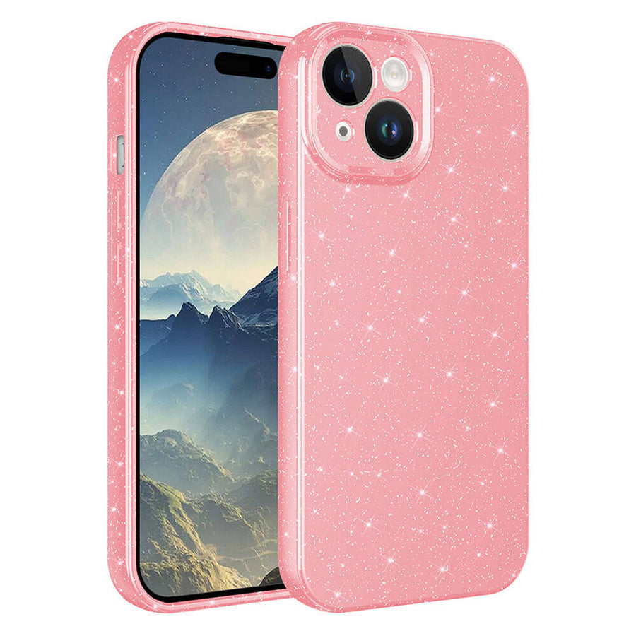 iPhone 15 Kılıf Kamera Korumalı Simli Lüks Zore Koton Kılıf - Pembe