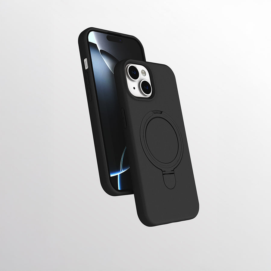 iPhone 15 Kılıf M-safe Şarj Özellikli Standlı Zore Samara Kılıf - Siyah