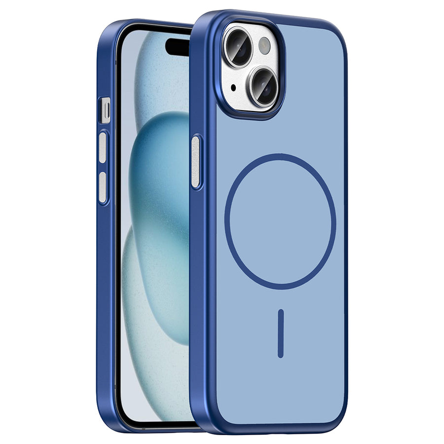 iPhone 15 Kılıf M-Safe Şarj Özellikli Zore Lora PC Kılıf - Lacivert