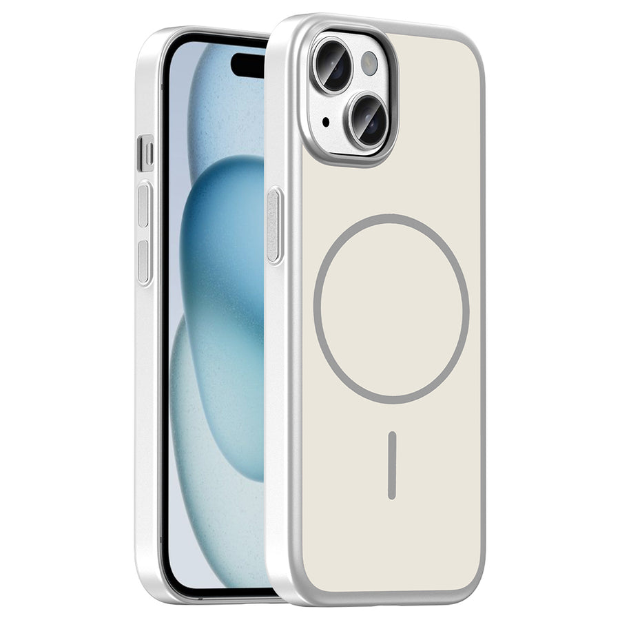 iPhone 15 Kılıf M-Safe Şarj Özellikli Zore Lora PC Kılıf - Gümüş