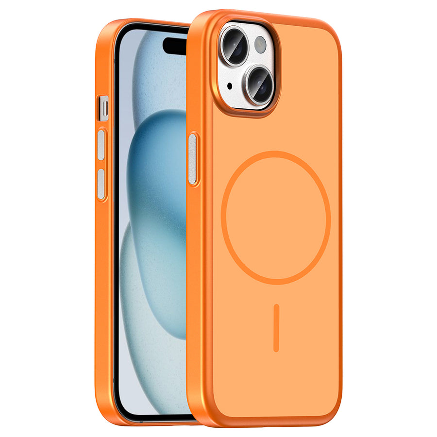 iPhone 15 Kılıf M-Safe Şarj Özellikli Zore Lora PC Kılıf - Turuncu