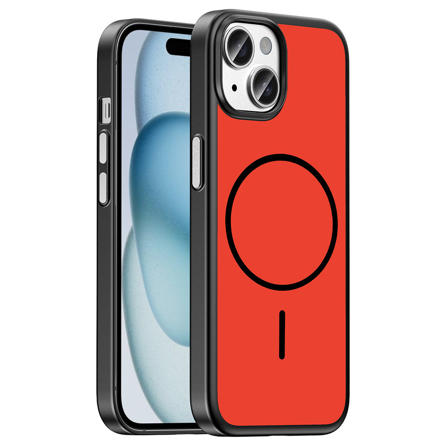 iPhone 15 Kılıf M-Safe Şarj Özellikli Zore Lora PC Kılıf - Kırmızı-Gri