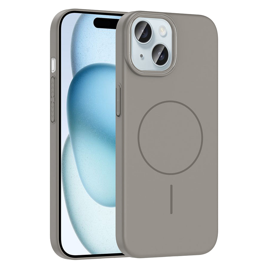 iPhone 15 Kılıf M-safe Şarj Özellikli Zore Ruby Sert Kılıf - Gri