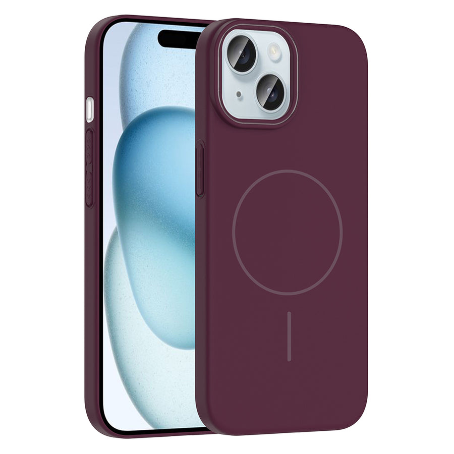 iPhone 15 Kılıf M-safe Şarj Özellikli Zore Ruby Sert Kılıf - Mürdüm