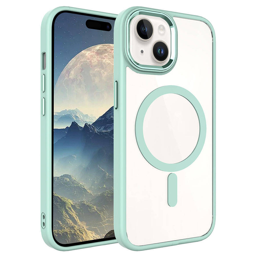 iPhone 15 Kılıf Wireless Şarj Özellikli Zore Krom M-safe Silikon Kılıf - Yeşil