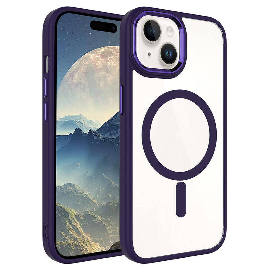 iPhone 15 Kılıf Wireless Şarj Özellikli Zore Krom M-safe Silikon Kılıf - Derin Mor