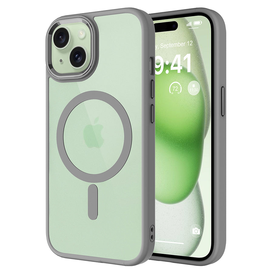 iPhone 15 Kılıf Wireless Şarj Özellikli Zore Krom M-safe Silikon Kılıf - Gri