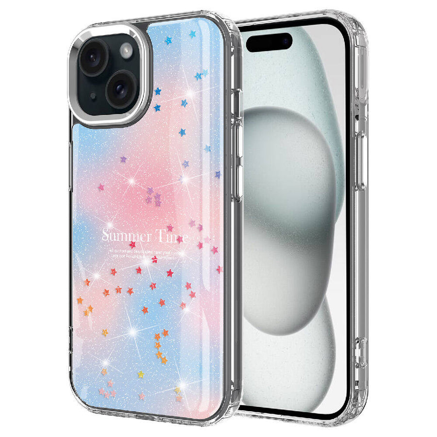 iPhone 15 Plus Kılıf Simli Desenli Parlak Zore Task Kılıf - Mavi