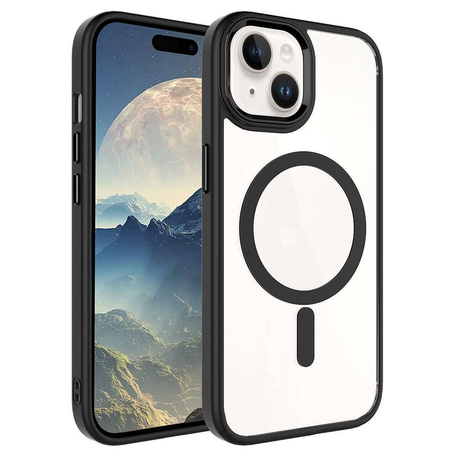 iPhone 15 Plus Kılıf Wireless Şarj Özellikli Zore Krom M-safe Silikon Kılıf - Siyah