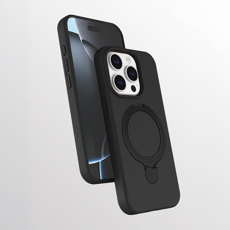 iPhone 15 Pro Kılıf M-safe Şarj Özellikli Standlı Zore Samara Kılıf - Siyah