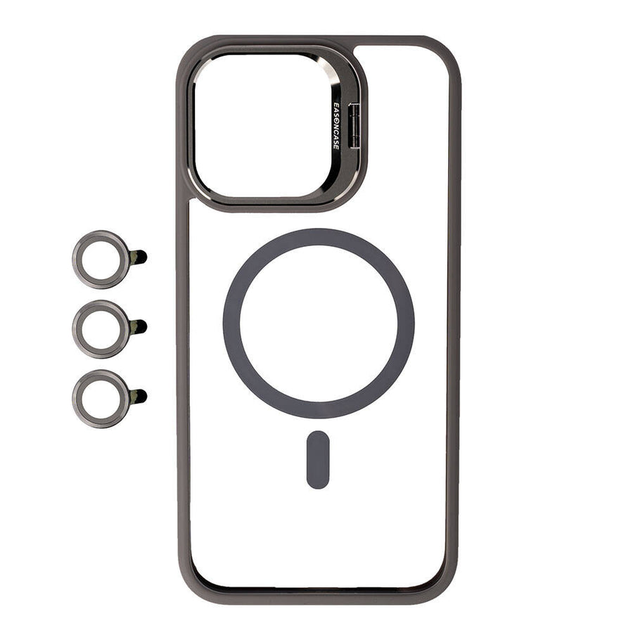 iPhone 15 Pro Kılıf M-safe Şarj Özellikli Standlı Zore M-safe Klon Lensli Kılıf - Gri