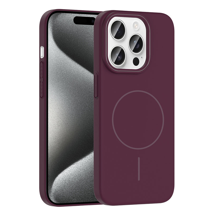 iPhone 15 Pro Kılıf M-safe Şarj Özellikli Zore Ruby Sert Kılıf - Mürdüm