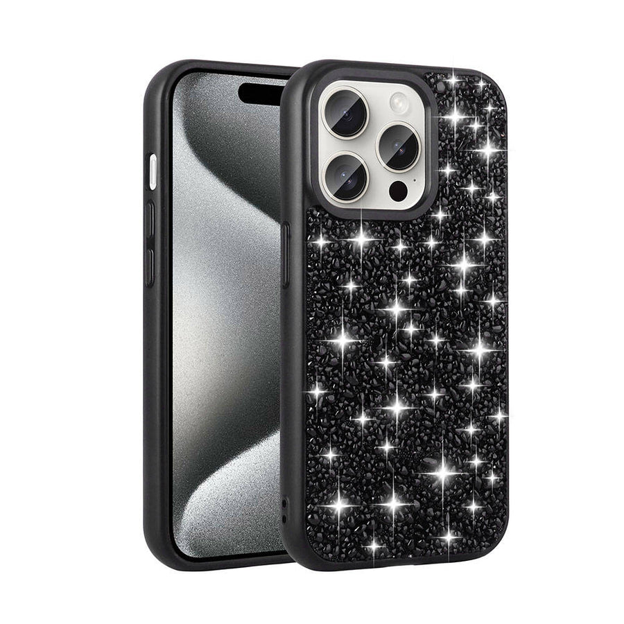 iPhone 15 Pro Kılıf Parlak Taşlı Tasarım Zore Linea Diamond Kılıf - Siyah