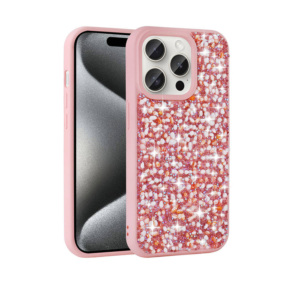 iPhone 15 Pro Kılıf Parlak Taşlı Tasarım Zore Linea Kılıf - Pembe