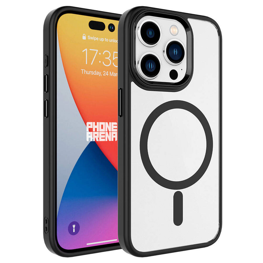 iPhone 15 Pro Kılıf Wireless Şarj Özellikli Zore Krom M-safe Silikon Kılıf - Siyah