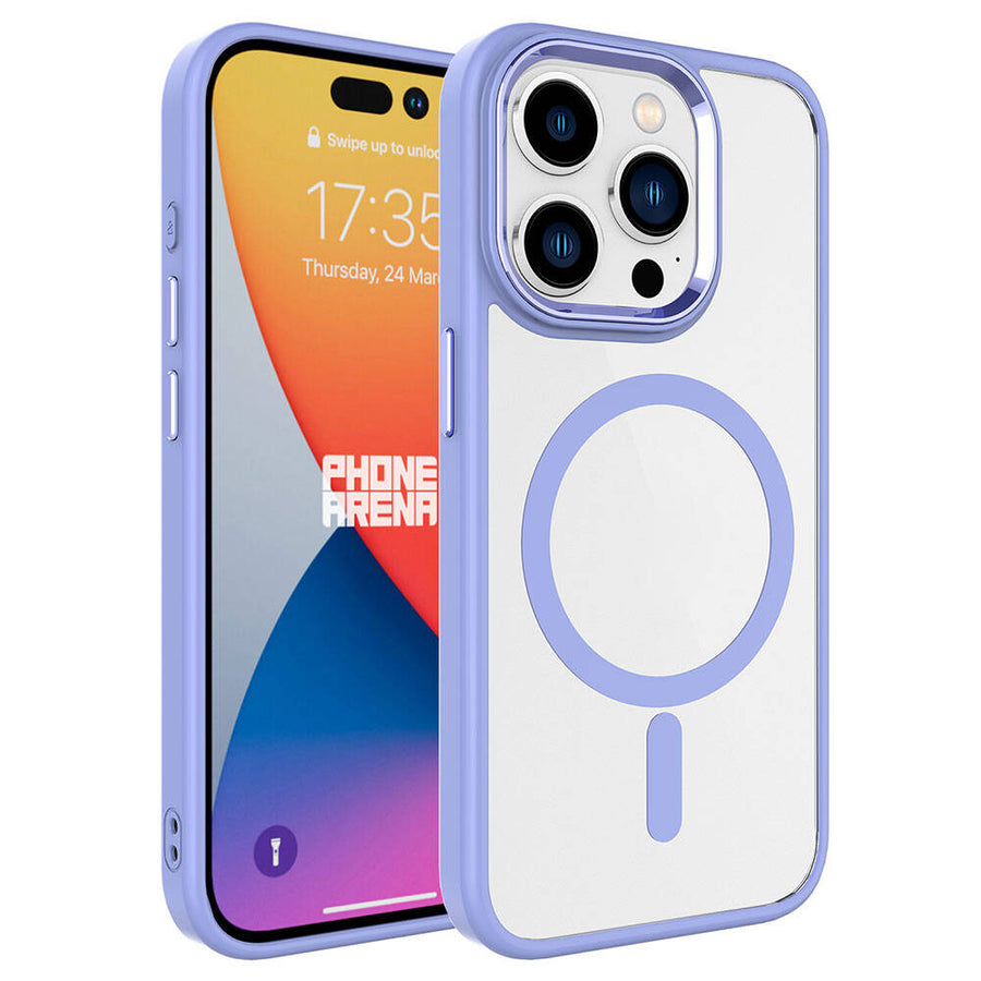 iPhone 15 Pro Kılıf Wireless Şarj Özellikli Zore Krom M-safe Silikon Kılıf - Lila