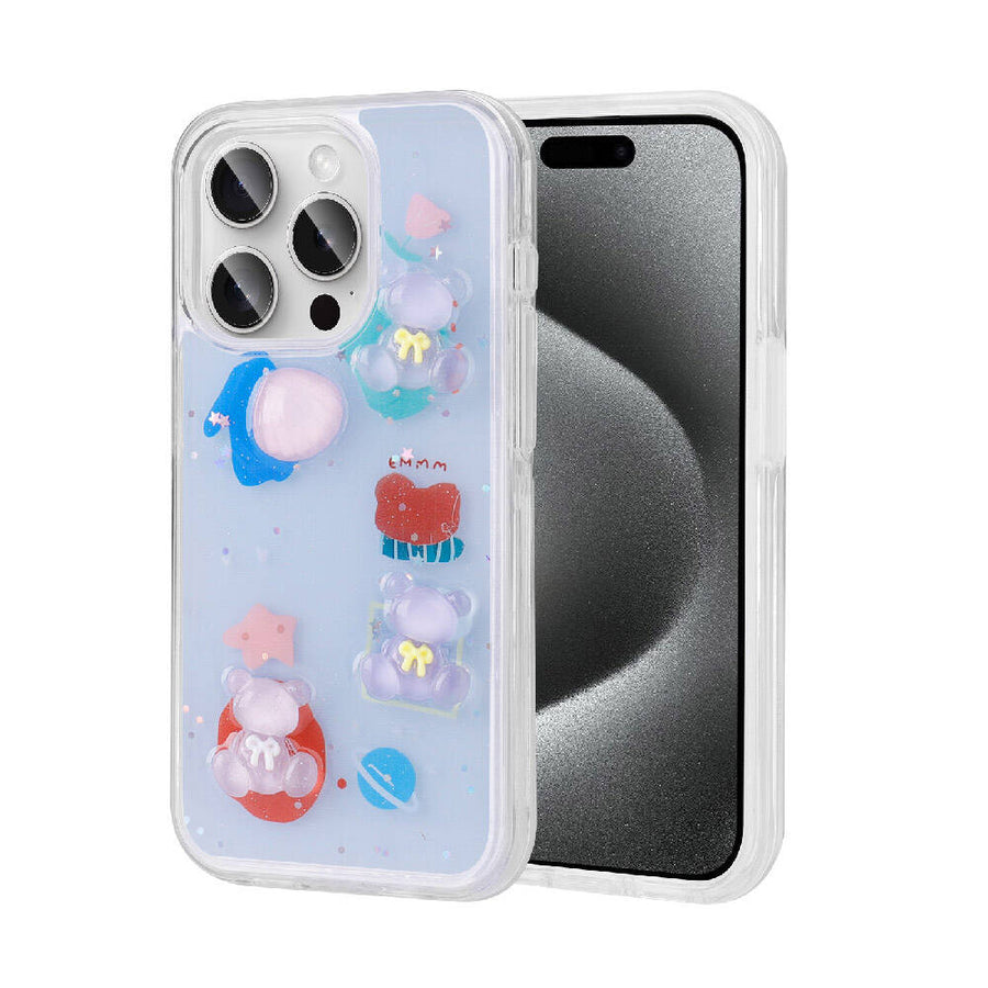 iPhone 15 Pro Max Kılıf Kabartma Figürlü Parlak Zore Minimini Silikon Kılıf - Mor