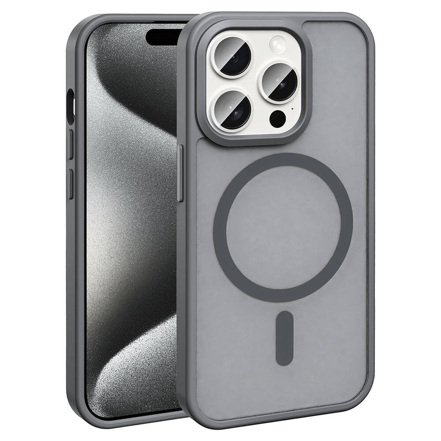 iPhone 15 Pro Max Kılıf M-safe Şarj Özellikli Mat Arka Yüzey Zore Sio Kılıf - Gri