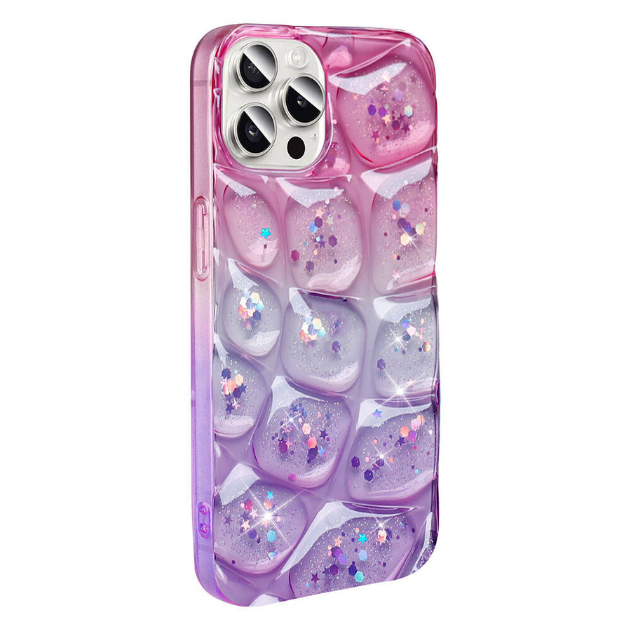 iPhone 15 Pro Max Kılıf Simli 3D Desenli Zore Hacar Kılıf - Pembe-Mor